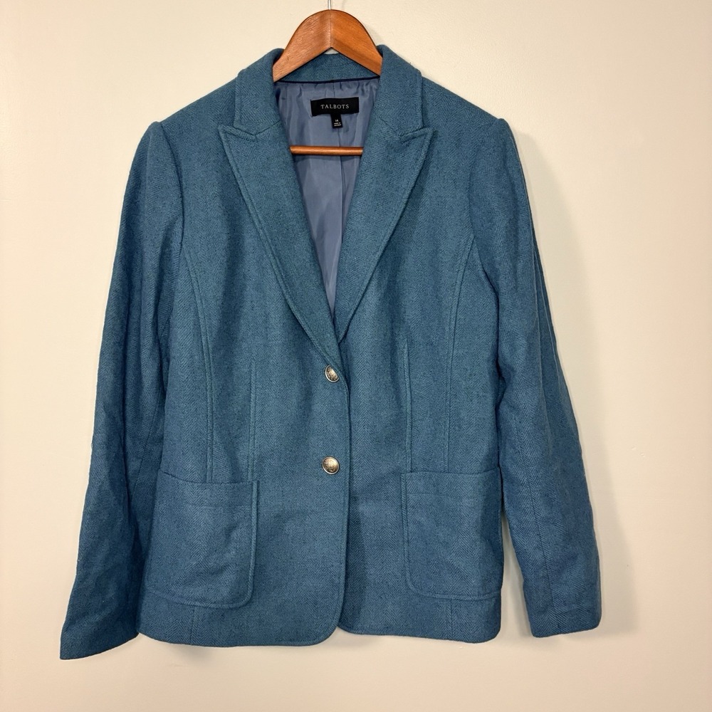 Talbots Blazer Single Breast 2 Button Nautical Teal Wool Blend Women 14